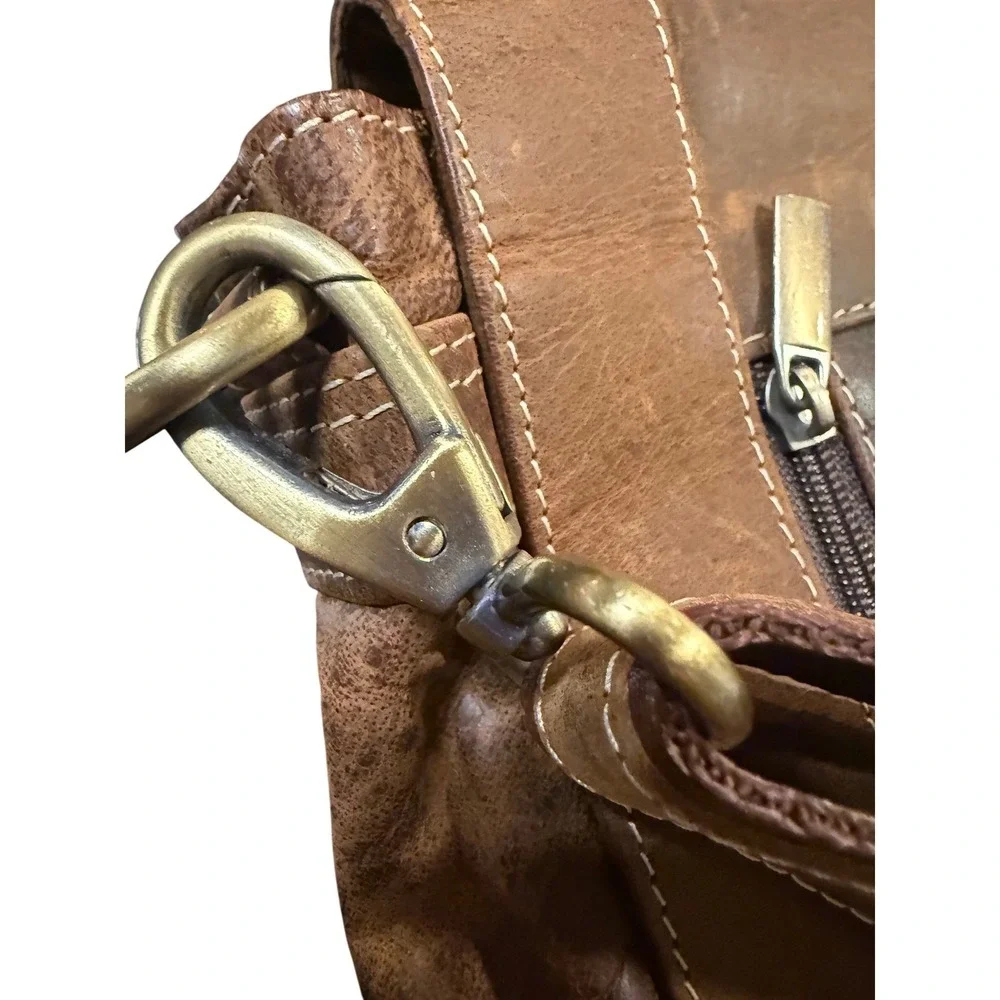 Urban Dezire Brown Distressed Leather Messenger Bag Crossbody‎